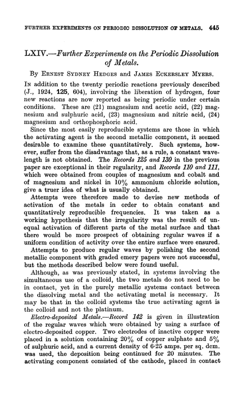 LXIV.—Further experiments on the periodic dissolution of metals