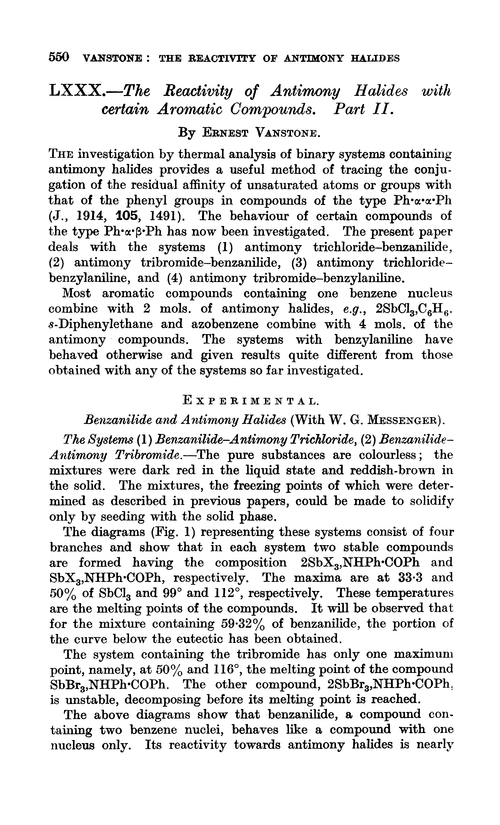 LXXX.—The reactivity of antimony halides with certain aromatic compounds. Part II