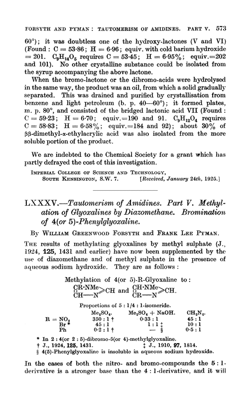 LXXXV.—Tautomerism of amidines. Part V. Methylation of glyoxalines by diazomethane. Bromination of 4(or 5)-phenylglyoxaline