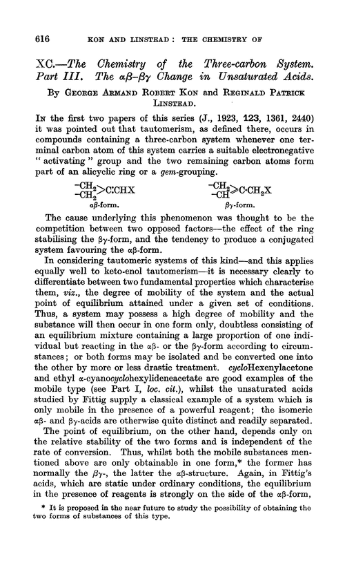 XC.—The chemistry of the three-carbon system. Part III. The αβ–βγ change in unsaturated acids