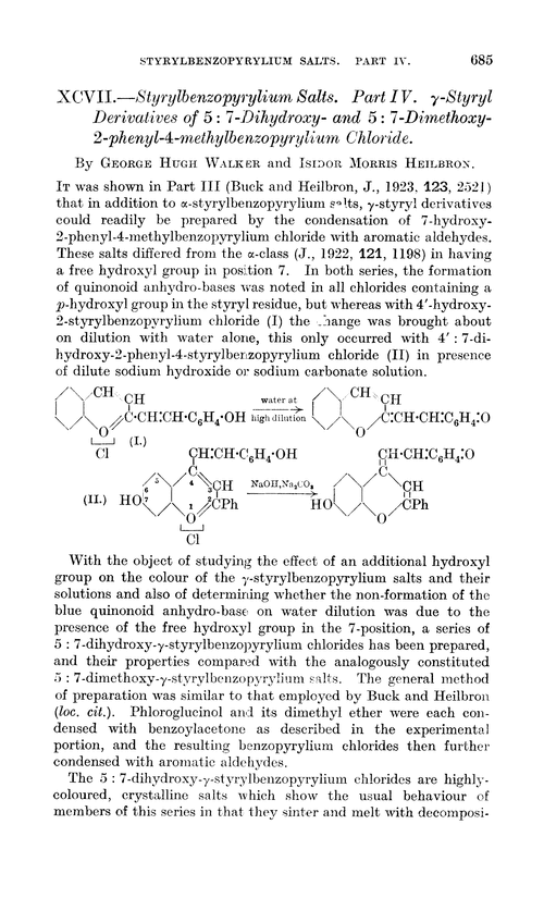 XCVII.—Styrylbenzopyrylium salts. Part IV. γ-Styryl derivatives of 5 : 7-dihydroxy- and 5 : 7-dimethoxy-2-phenyl-4-methylbenzopyrylium chloride