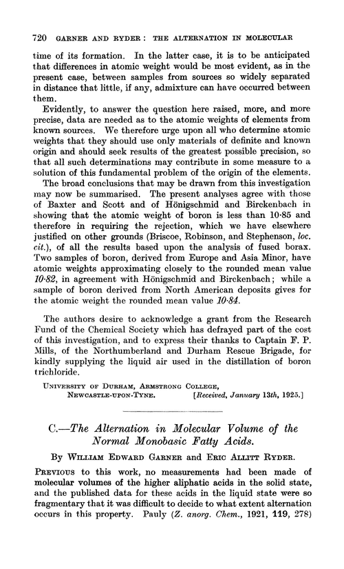 C.—The alternation in molecular volume of the normal monobasic fatty acids