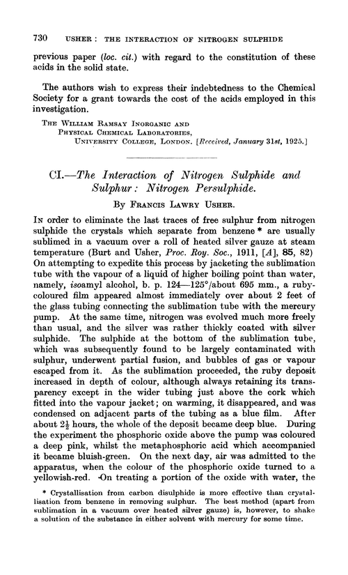 CI.—The interaction of nitrogen sulphide and sulphur: nitrogen persulphide