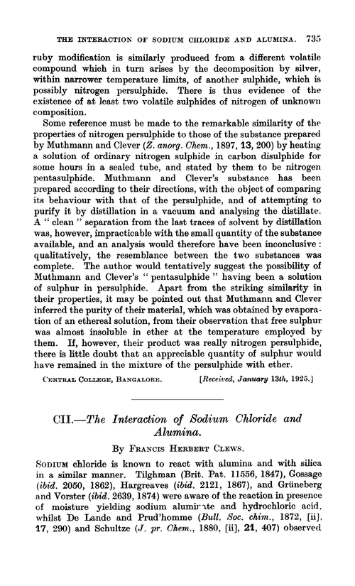 CII.—The interaction of sodium chloride and alumina