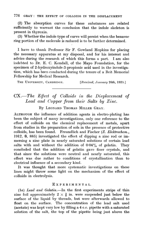 CX.—The effect of colloids in the displacement of lead and copper from their salts by zinc