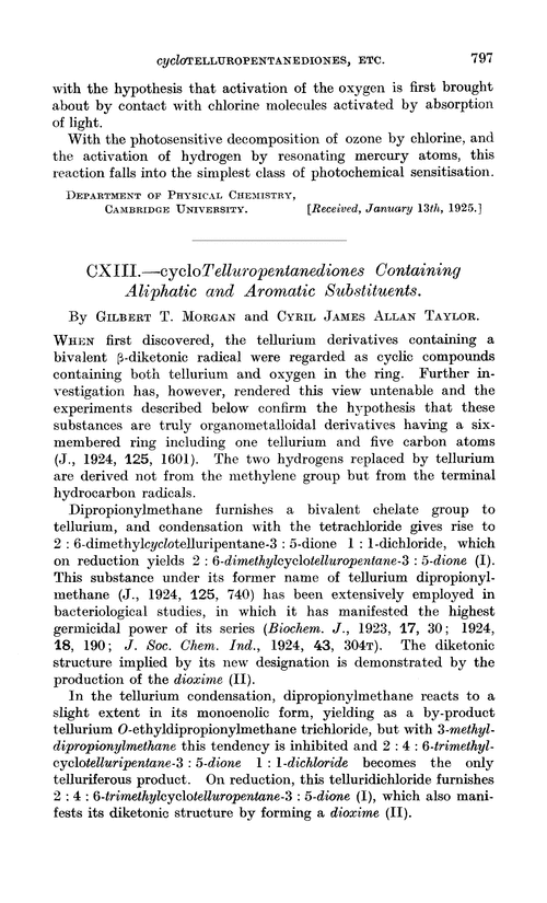 CXIII.—cycloTelluropentanediones containing aliphatic and aromatic substituents