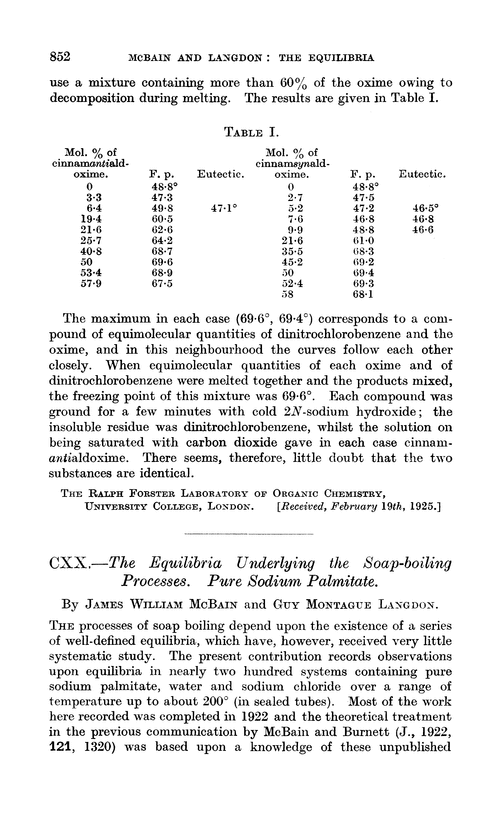 CXX.—The equilibria underlying the soap-boiling processes. Pure sodium palmitate