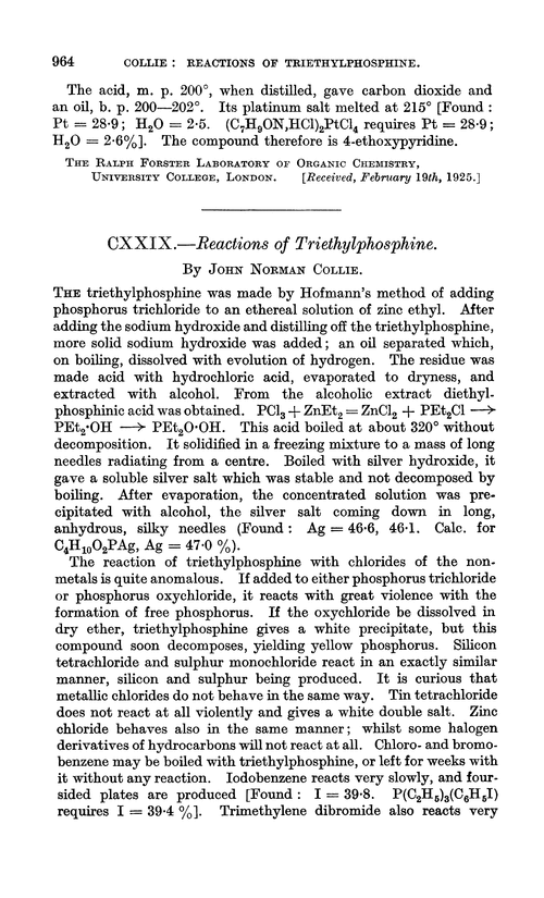 CXXIX.—Reactions of triethylphosphine