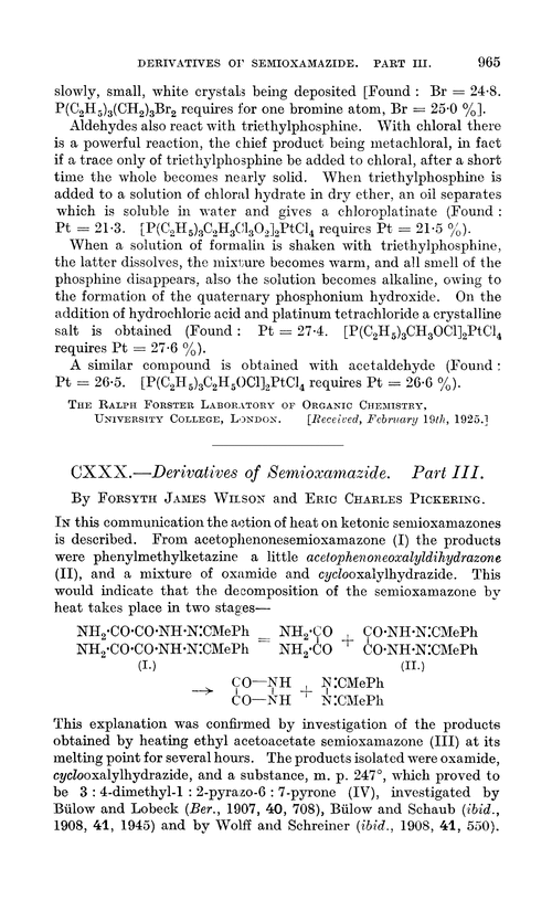 CXXX.—Derivatives of semioxamazide. Part III