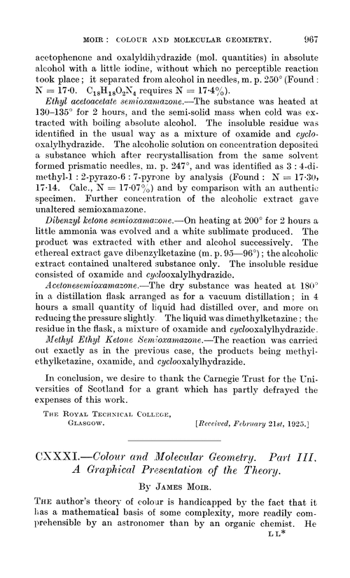 CXXXI.—Colour and molecular geometry. Part III. A graphical presentation of the theory