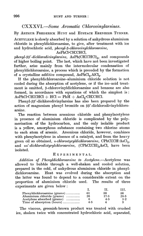 CXXXVI.—Some aromatic chlorovinylarsines