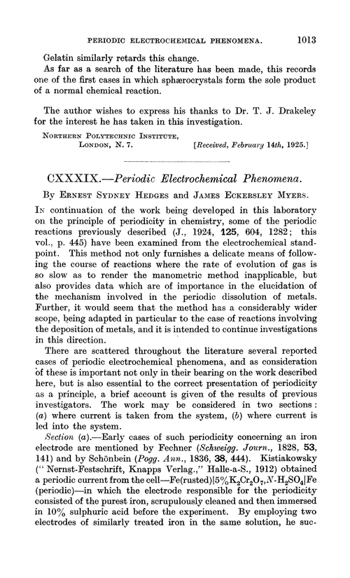CXXXIX.—Periodic electrochemical phenomena