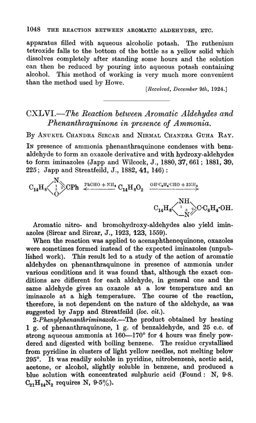 CXLVI.—The reaction between aromatic aldehydes and phenanthraquinone in presence of ammonia