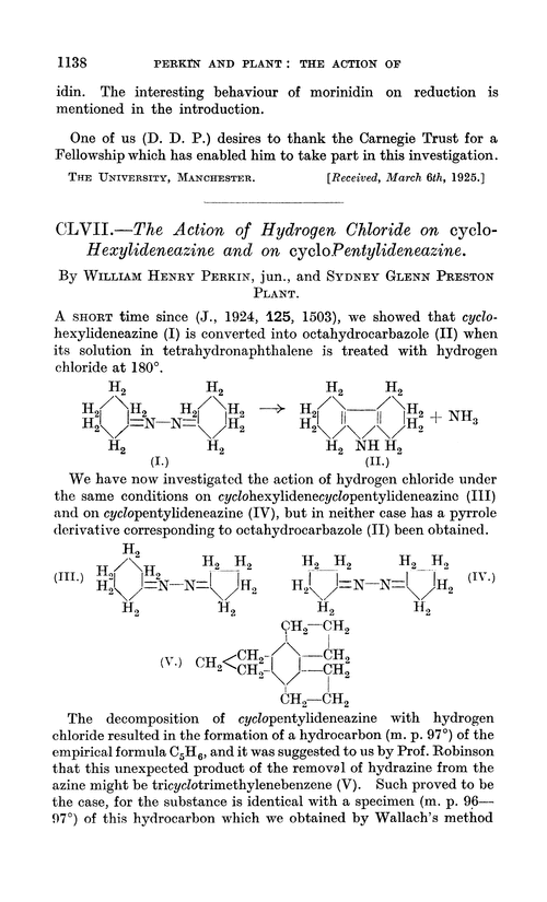 CLVII.—The action of hydrogen chloride on cyclohexylideneazine and on cyclopentylideneazine