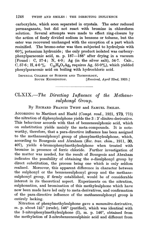 CLXIX.—The directing influence of the methanesulphonyl group