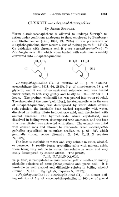 CLXXXII.—α-Acenaphthaquinoline