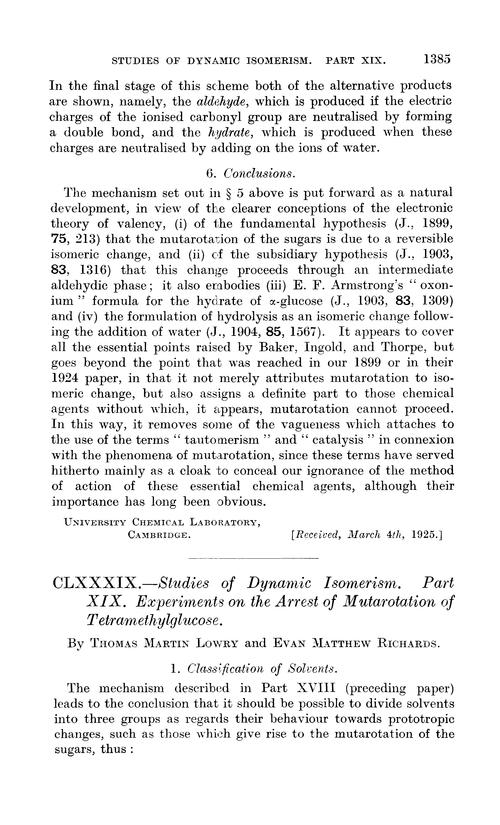 CLXXXIX.—Studies of dynamic isomerism. Part XIX. Experiments on the arrest of mutarotation of tetramethylglucose