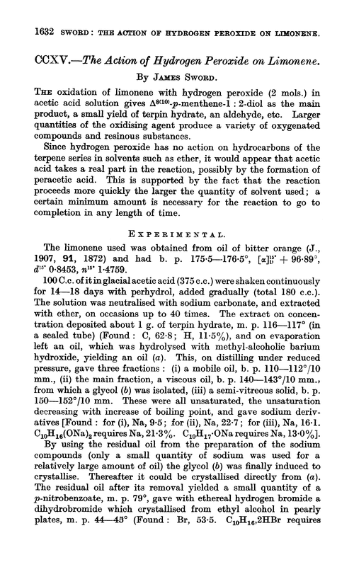 CCXV.—The action of hydrogen peroxide on limonene