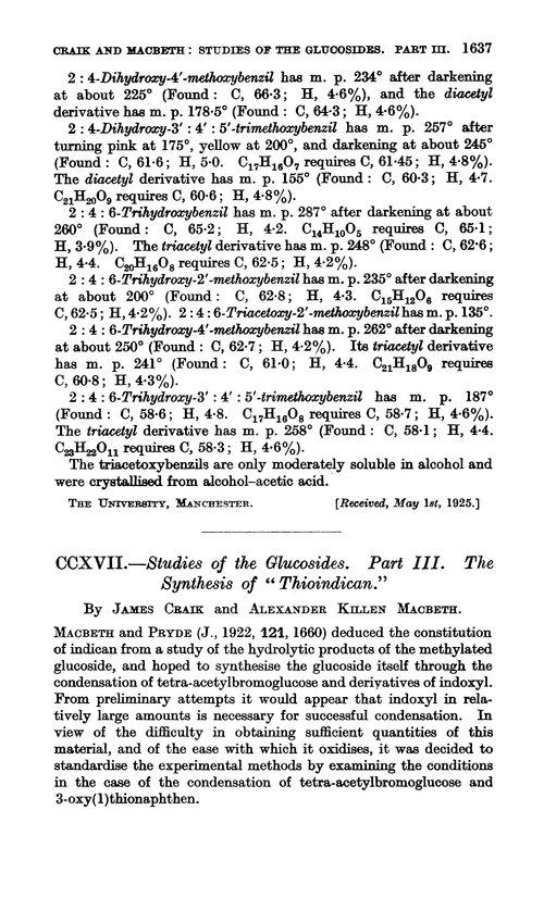 CCXVII.—Studies of the glucosides. Part III. The synthesis of “thioindican”
