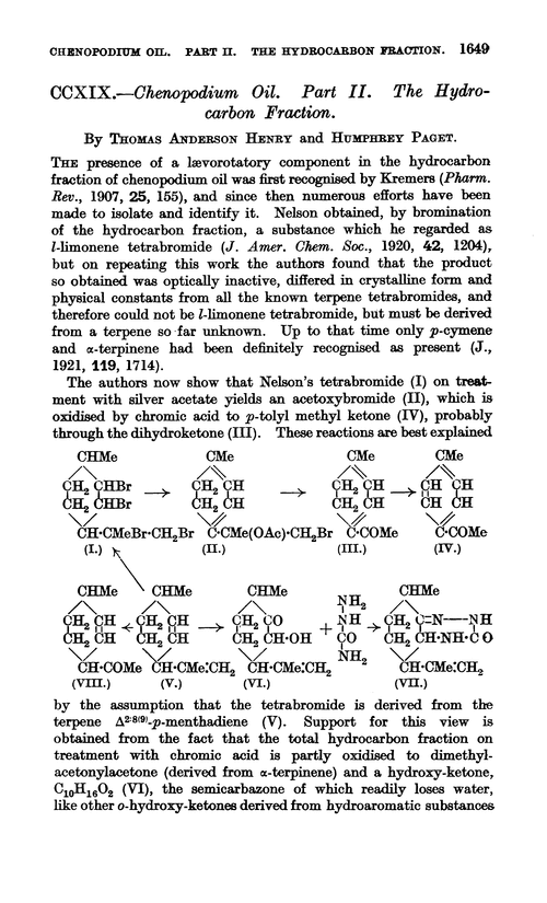 CCXIX.—Chenopodium oil. Part II. The hydrocarbon fraction