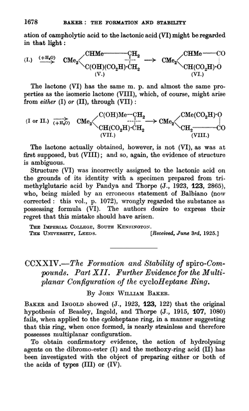 CCXXIV.—The formation and stability of spiro-compounds. Part XII. Further evidence for the multiplanar configuration of the cycloheptane ring