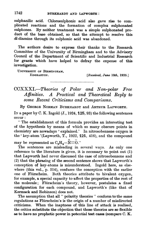 CCXXXI.—Theories of polar and non-polar free affinities. A practical and theoretical reply to some recent criticisms and comparisons