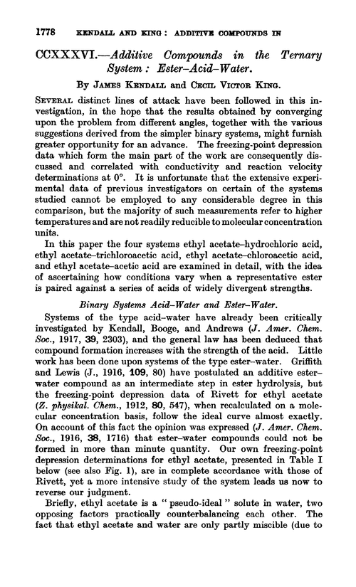 CCXXXVI.—Additive compounds in the ternary system: ester–acid–water