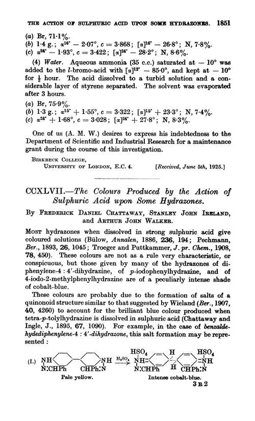 CCXLVII.—The colours produced by the action of sulphuric acid upon some hydrazones