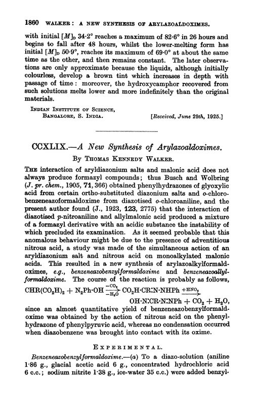 CCXLIX.—A new synthesis of arylazoaldoximes