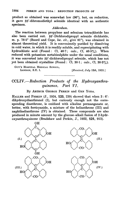 CCLIV.—Reduction products of the hydroxyanthraquinones. Part VI