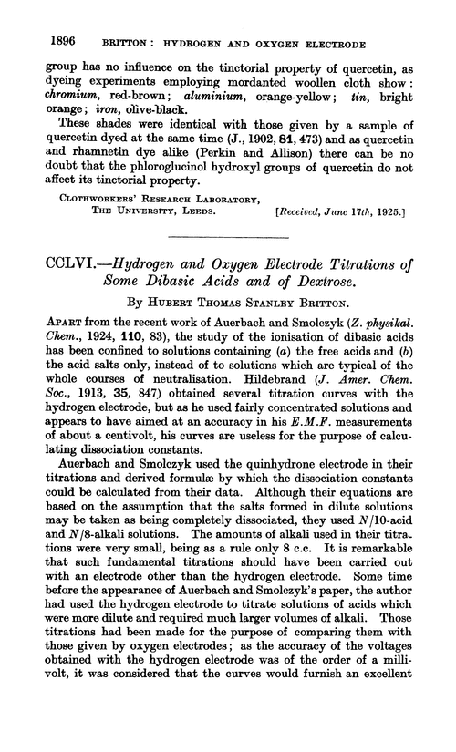 CCLVI.—Hydrogen and oxygen electrode titrations of some dibasic acids and of dextrose