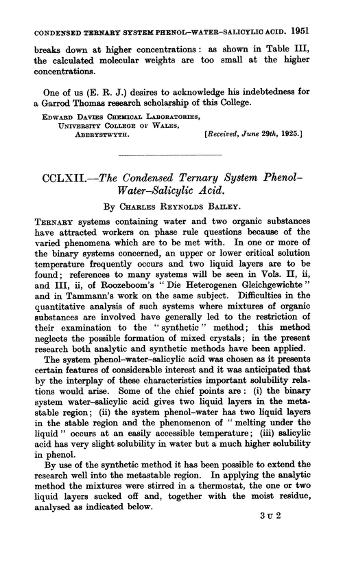 CCLXII.—The condensed ternary system phenol–water–salicylic acid