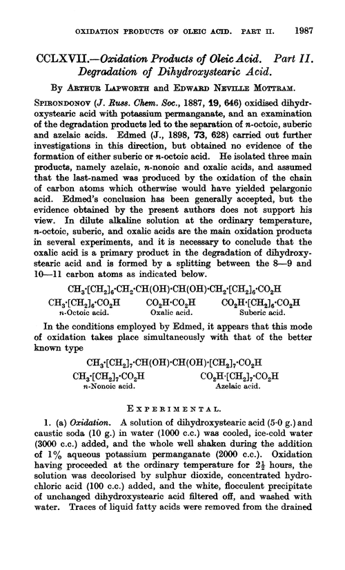 CCLXVII.—Oxidation products of oleic acid. Part II. Degradation of dihydroxystearic acid