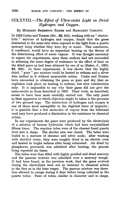 CCLXVIII.—The effect of ultra-violet light on dried hydrogen and oxygen