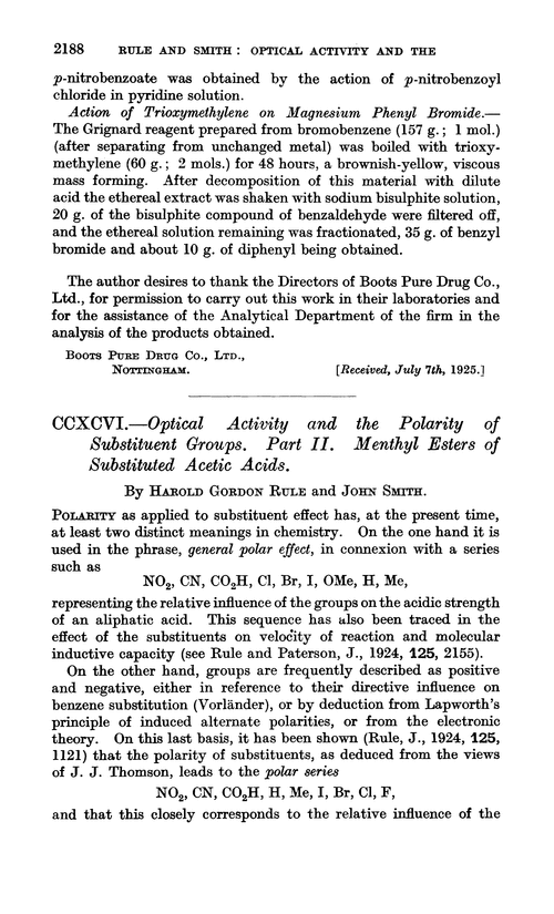 CCXCVI.—Optical activity and the polarity of substituent groups. Part II. Menthyl esters of substituted acetic acids