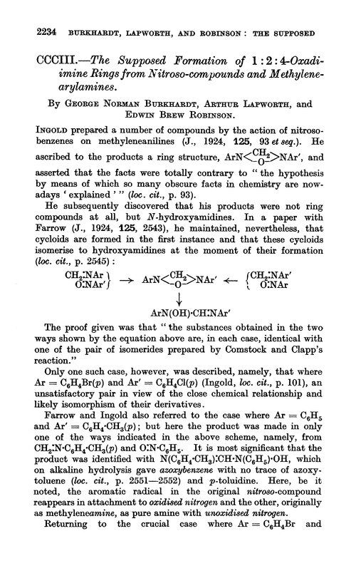 CCCIII.—The supposed formation of 1 : 2 : 4-oxadiimine rings from nitroso-compounds and methylenearylamines