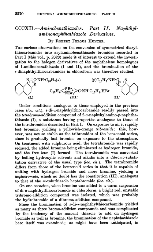 CCCXII.—Aminobenzthiazoles. Part II. Naphthylaminonaphthathiazole derivatives