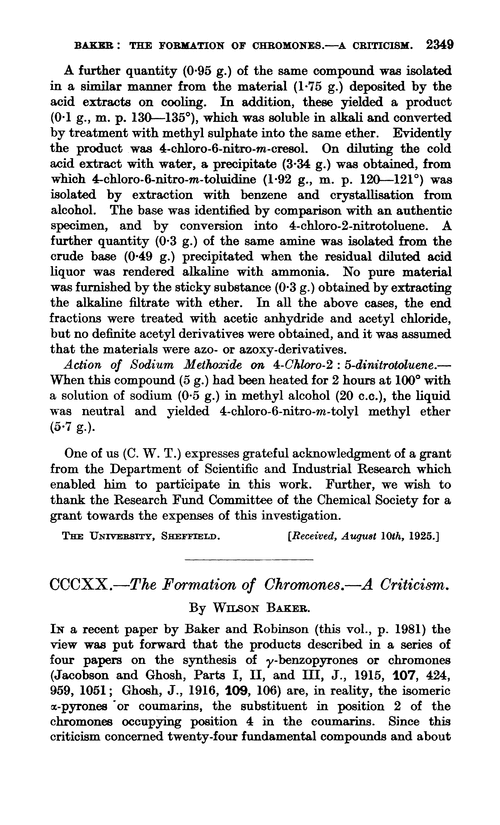 CCCXX.—The formation of chromones.—A criticism