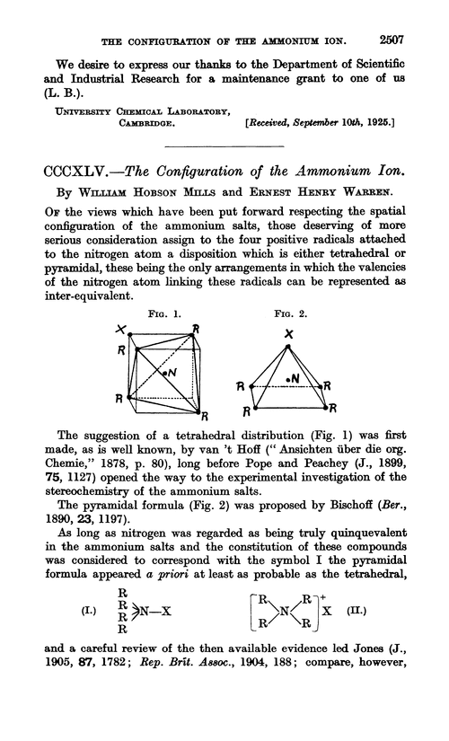 CCCXLV.—The configuration of the ammonium ion
