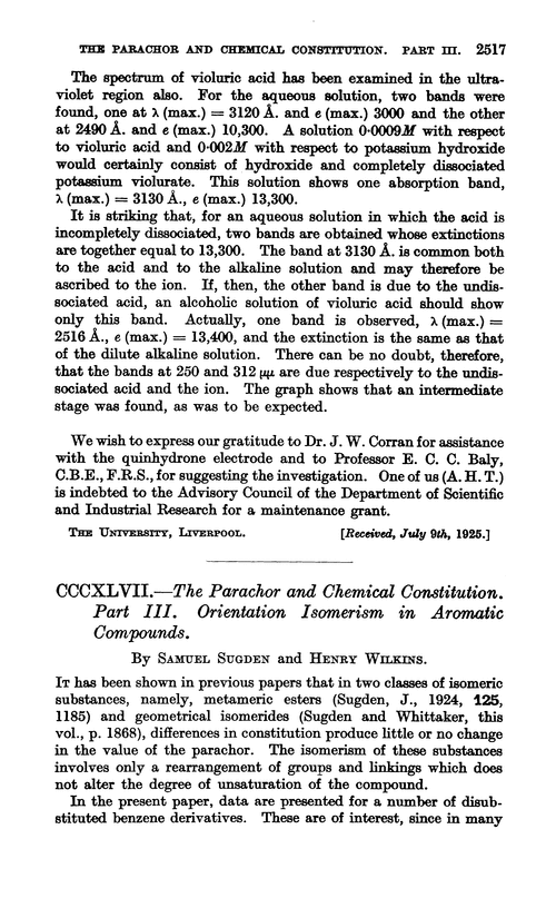 CCCXLVII.—The parachor and chemical constitution. Part III. Orientation isomerism in aromatic compounds