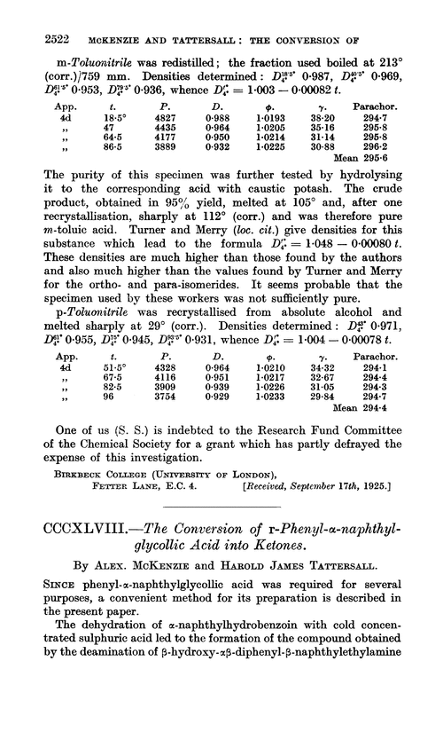 CCCXLVIII.—The conversion of r-phenyl-α-naphthylglycollic acid into ketones