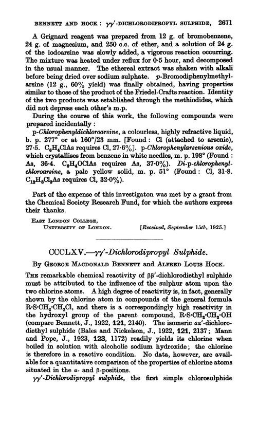 CCCLXV.—γγ′-Dichlorodipropyl sulphide