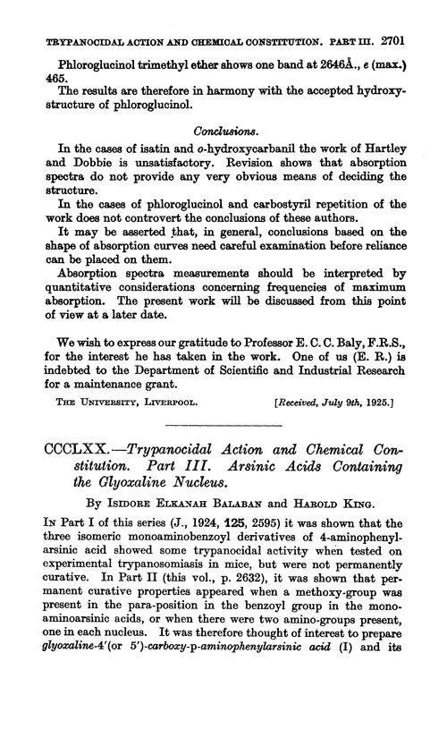 CCCLXX.—Trypanocidal action and chemical constitution. Part III. Arsinic acids containing the glyoxaline nucleus