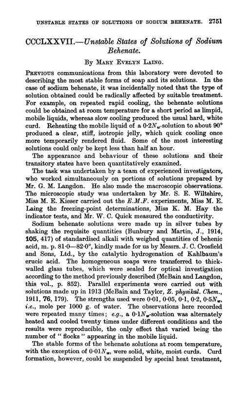 CCCLXXVII.—Unstable states of solutions of sodium behenate