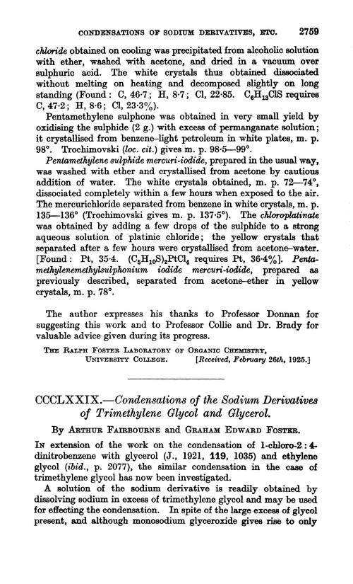 CCCLXXIX.—Condensations of the sodium derivatives of trimethylene glycol and glycerol