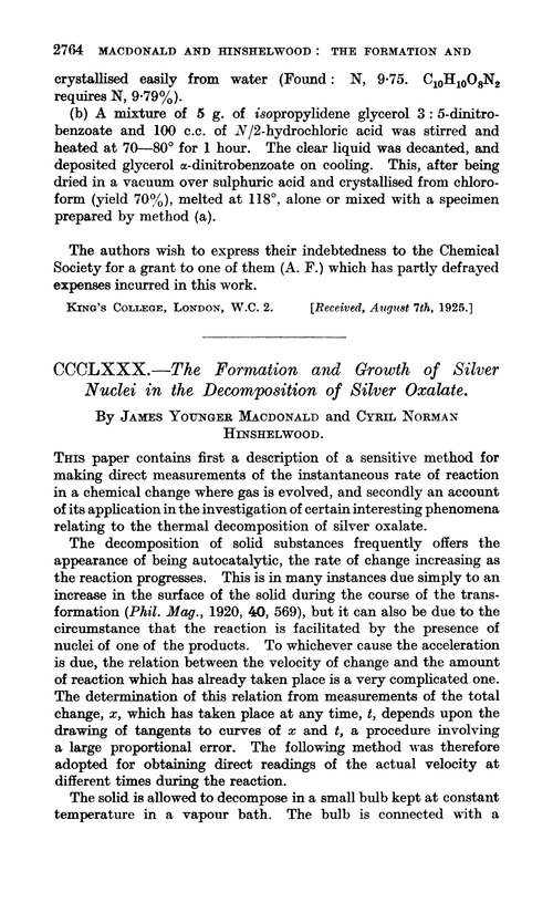 CCCLXXX.—The formation and growth of silver nuclei in the decomposition of silver oxalate