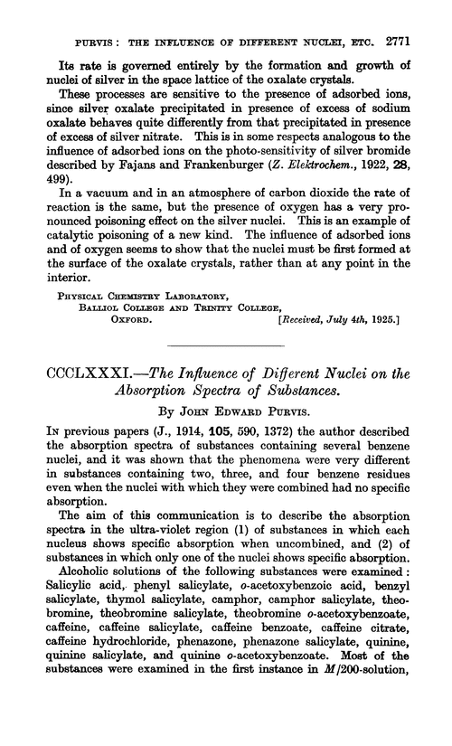 CCCLXXXI.—The influence of different nuclei on the absorption spectra of substances