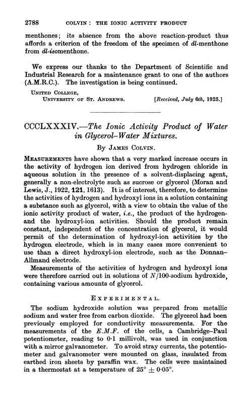 CCCLXXXIV.—The ionic activity product of water in glycerol–water mixtures