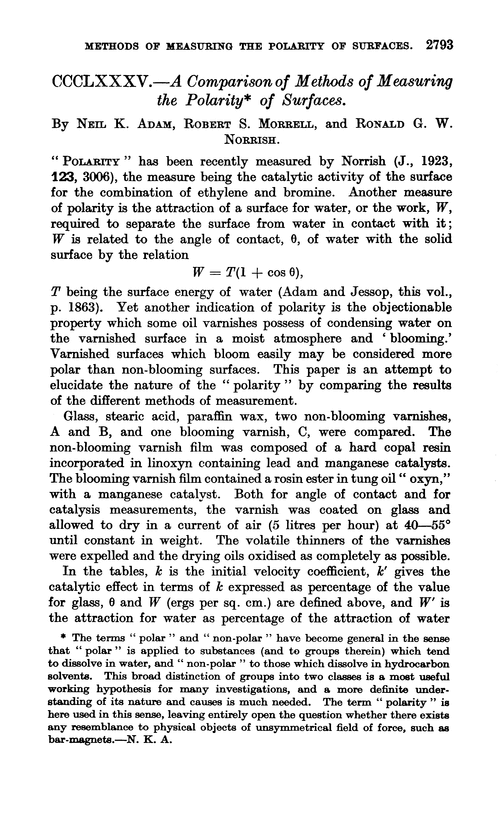 CCCLXXXV.—A comparison of methods of measuring the polarity of surfaces