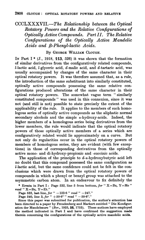 CCCLXXXVII.—The relationship between the optical rotatory powers and the relative configurations of optically active compounds. Part II. The relative configurations of the optically active mandelic acids and β-phenyl-lactic acids